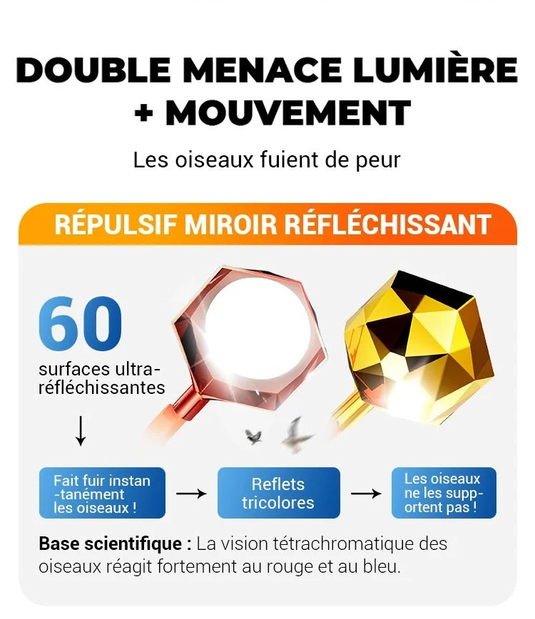 Réflecteur anti-oiseaux et girouette avec son
