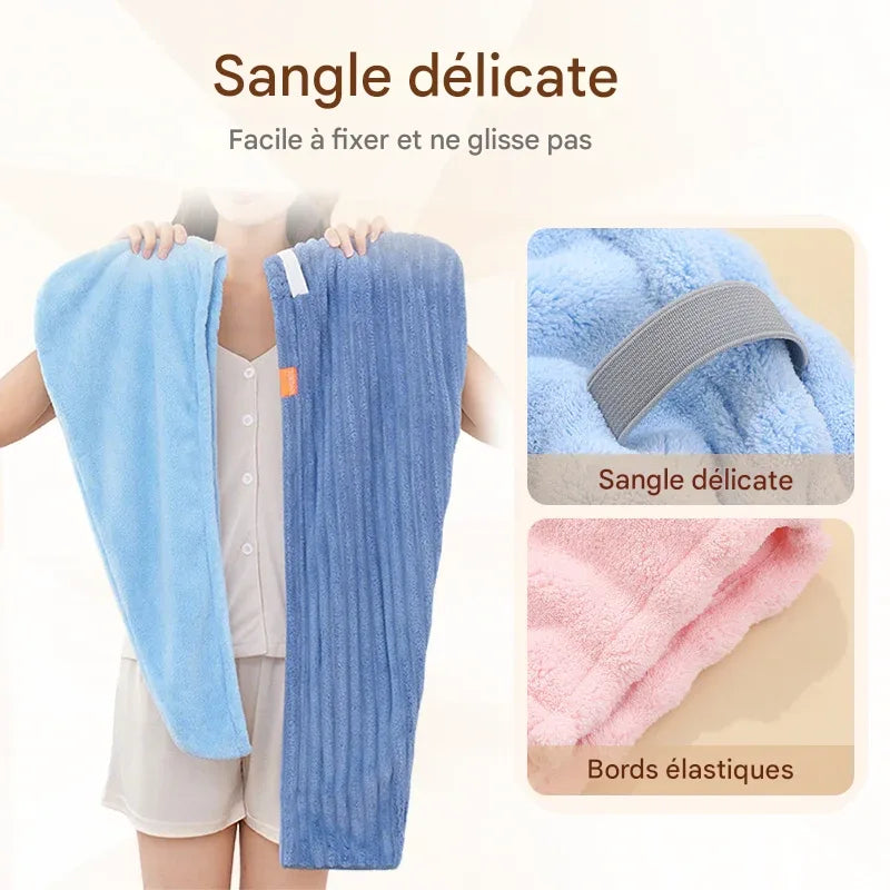 Lot de 3 _ Grande serviette à cheveux ultra-absorbante avec bande élastique ajustée – Idéale pour femmes