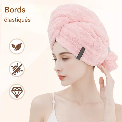 Lot de 3 _ Grande serviette à cheveux ultra-absorbante avec bande élastique ajustée – Idéale pour femmes