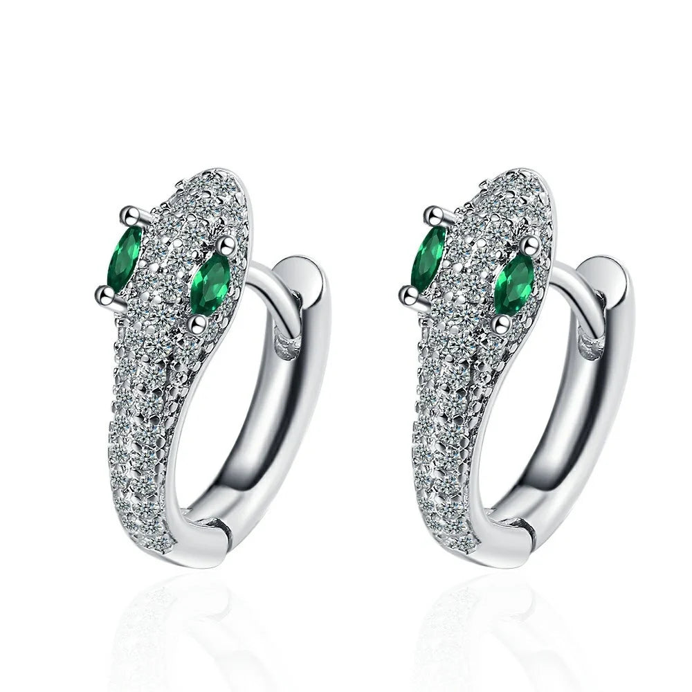 Boucles d'oreilles serpent aux yeux verts argentés