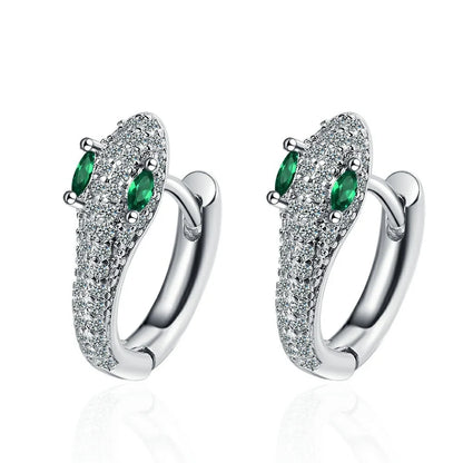Boucles d'oreilles serpent aux yeux verts argentés