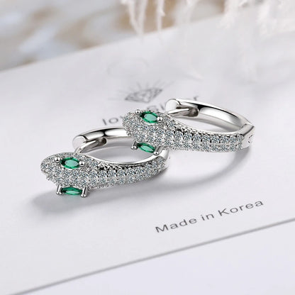 Boucles d'oreilles serpent aux yeux verts argentés
