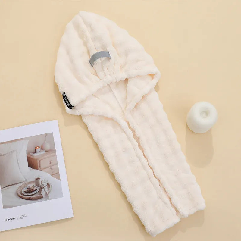 Lot de 3 _ Grande serviette à cheveux ultra-absorbante avec bande élastique ajustée – Idéale pour femmes