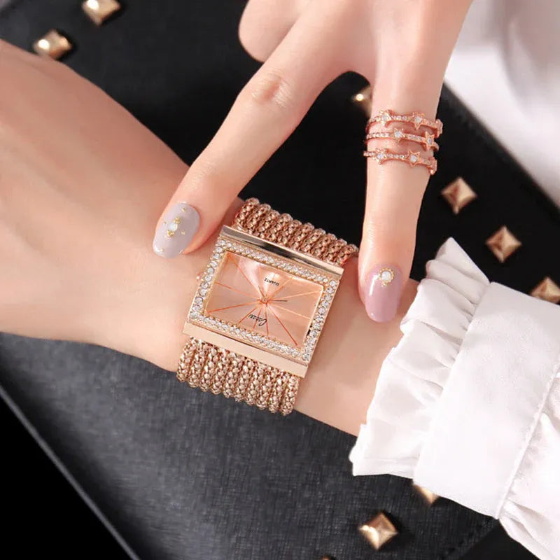 Montre carrée pour femme avec quartz et strass