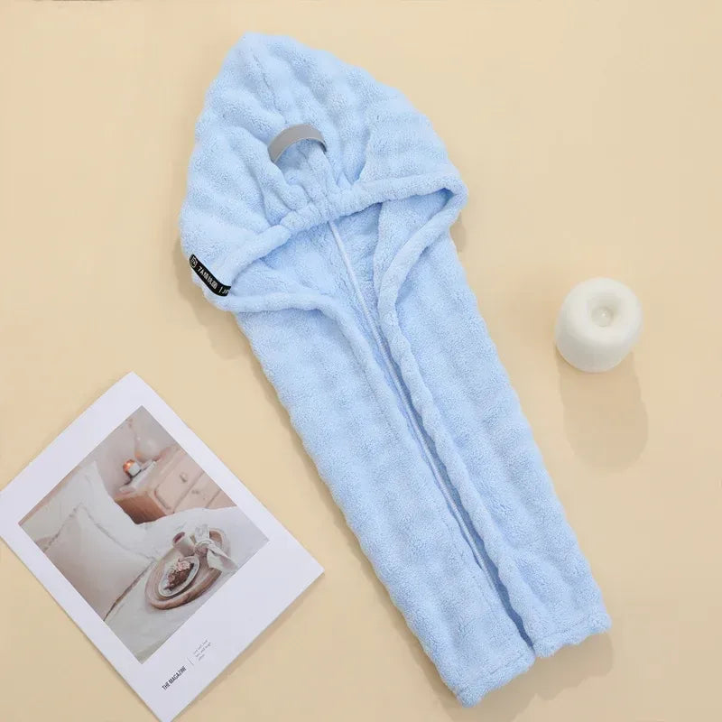 Lot de 3 _ Grande serviette à cheveux ultra-absorbante avec bande élastique ajustée – Idéale pour femmes