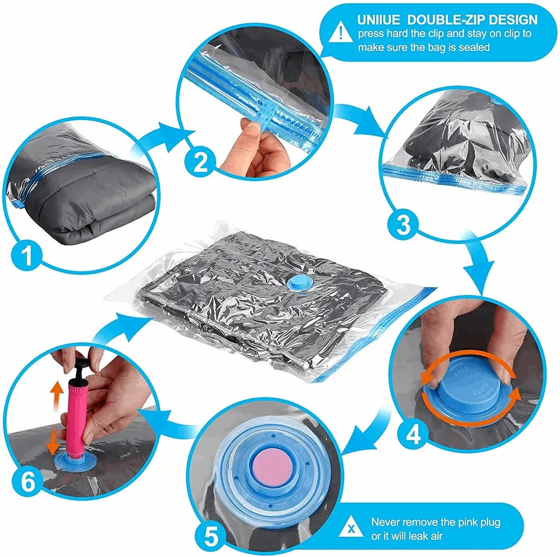 Sacs de stockage sous vide 80 x 100 cm – Lot de 6 pièces