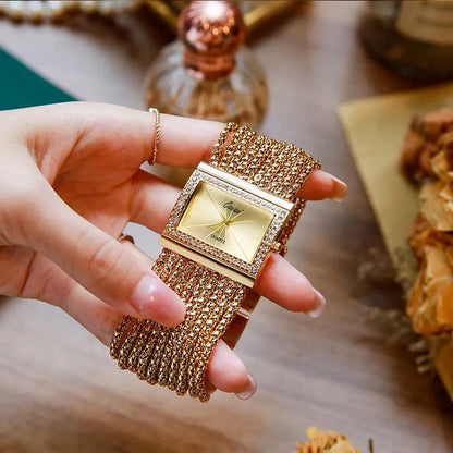 Montre carrée pour femme avec quartz et strass